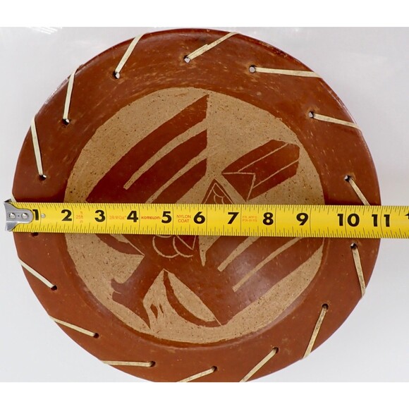 Native American Pottery Terracotta Clay Plate Phoenix Aztec Bird 11" Dia Vintage - Picture 8 of 10